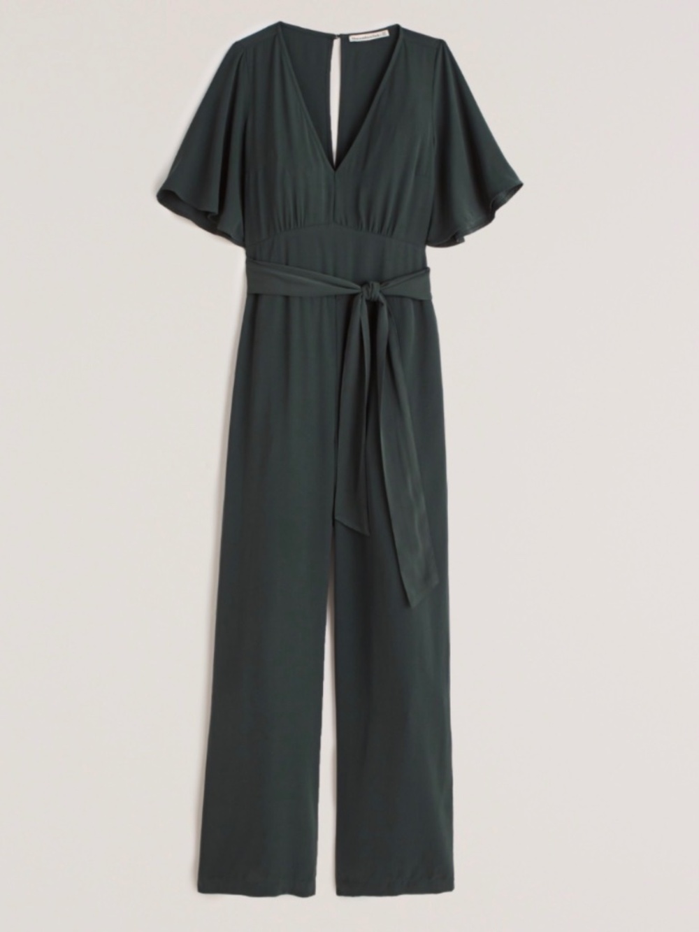 Abercrombie and fitch emerald green flutter sleeve wide-leg jumpsuit